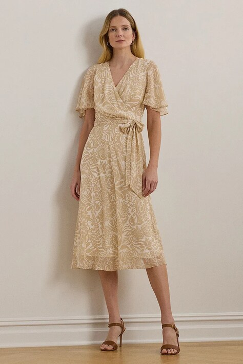 Платье Lauren Ralph Lauren цвет бежевый midi расклешённое 250963474