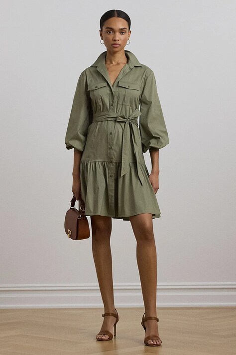 Lauren Ralph Lauren sukienka kolor zielony mini rozkloszowana 250963803