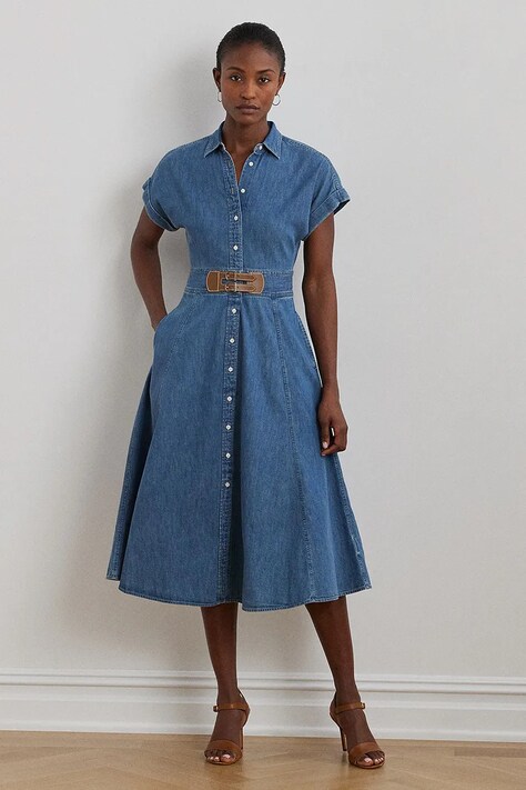 Lauren Ralph Lauren rochie din denim midi, evazată, 250963908