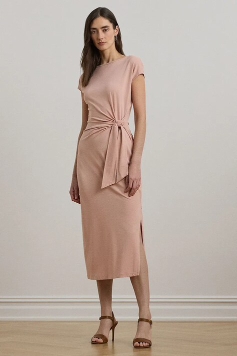 Lauren Ralph Lauren rochie culoarea portocaliu, midi, mulată, 250964086