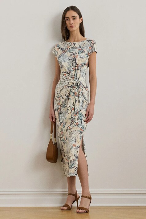 Lauren Ralph Lauren rochie culoarea bej, midi, mulată, 250964087