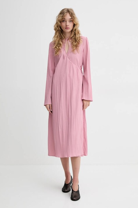 Stine Goya rochie culoarea roz, midi, evazată, SG-SS25-D111-2342
