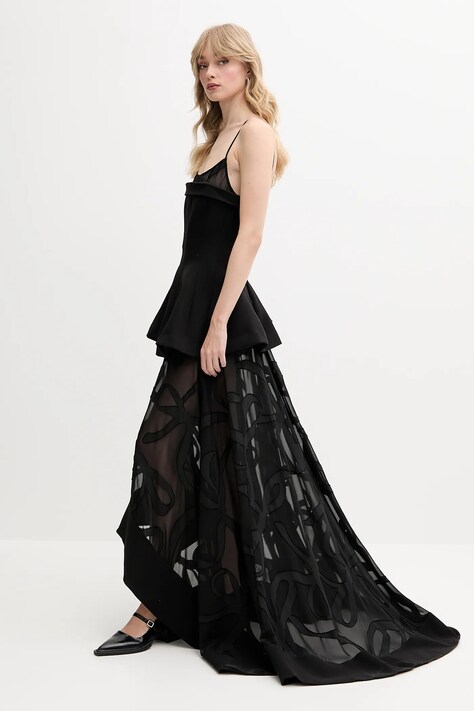 Stine Goya rochie culoarea negru, maxi, evazată, SG-SS25-D116-2351
