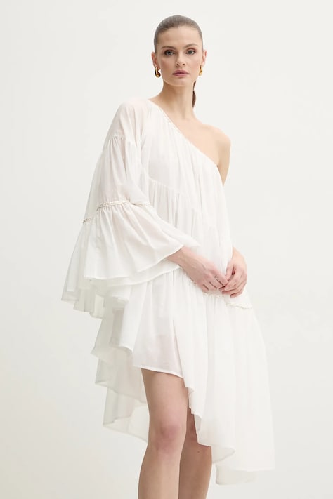 Pamučna haljina Simona Corsellini boja: bijela, midi, oversize, P25CPAB045