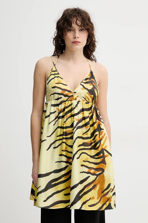 Nanushka rochie de matase CEIL culoarea galben, mini, evazată, NW25RSDR20358