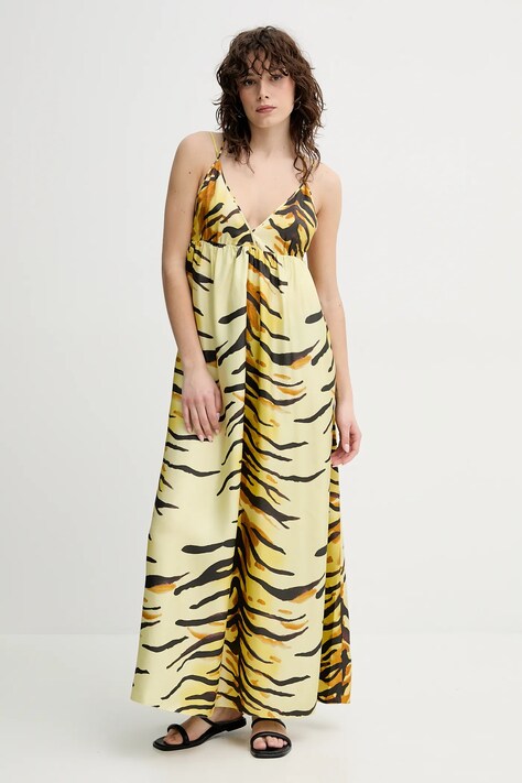 Nanushka rochie de matase DELPHY culoarea galben, maxi, evazată, NW25RSDR20458