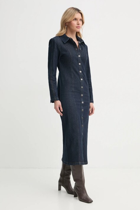 Gestuz rochie din denim culoarea bleumarin, midi, mulată, 10909777