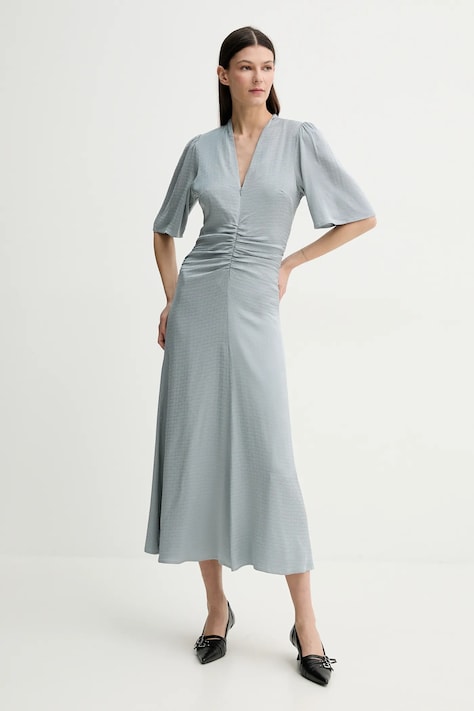 Gestuz rochie culoarea gri, midi, evazată, 10909893