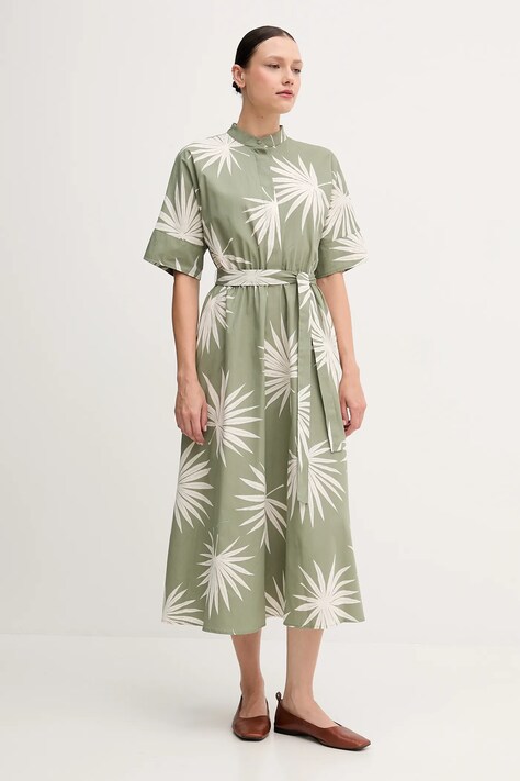 OUI rochie din bumbac culoarea verde, midi, evazată, 92864