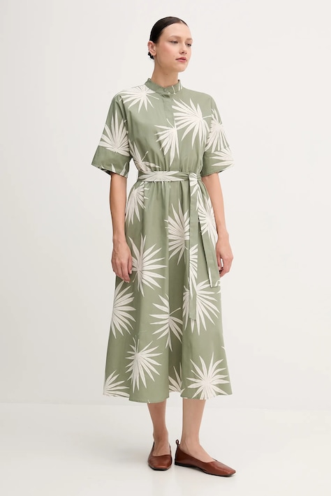 OUI rochie din bumbac culoarea verde, midi, evazată, 92864
