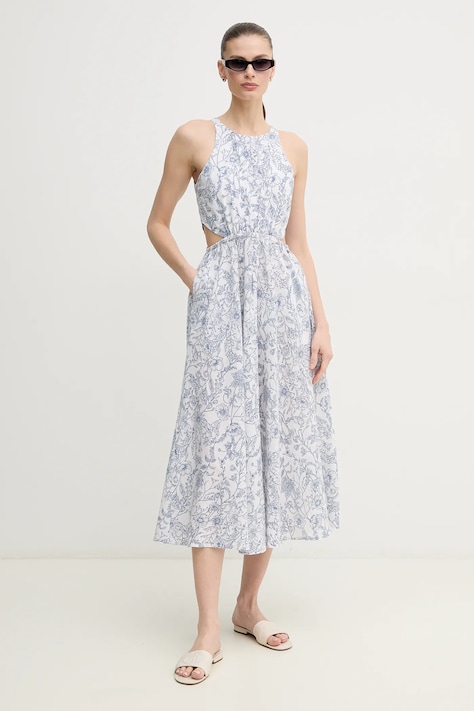 Pepe Jeans rochie din in DONATELLA culoarea alb, midi, evazată, PL953701