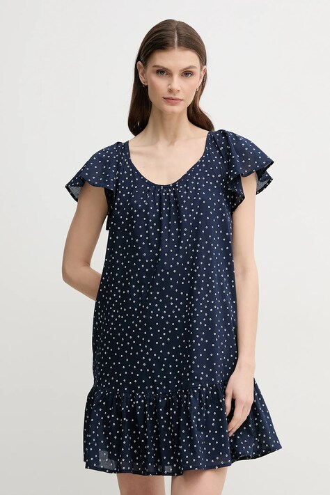 Pepe Jeans rochie din bumbac DAFNE culoarea bleumarin, mini, evazată, PL953709