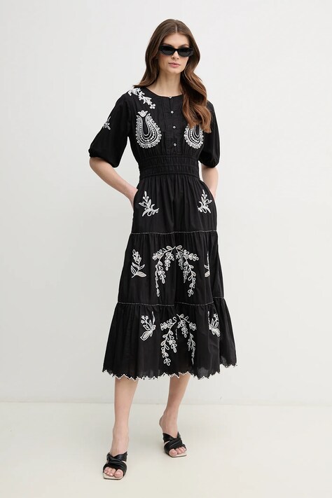 Pepe Jeans rochie din bumbac DESTINY DRESS culoarea negru, midi, evazată, PL953743