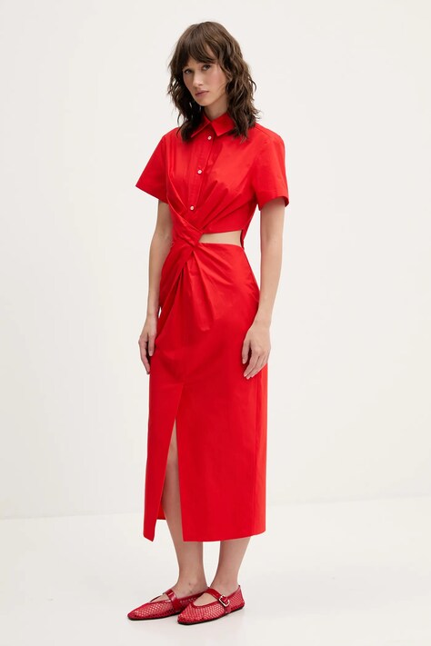 Bavlněné šaty MSGM červená barva, midi, 3842MDA30X.257315