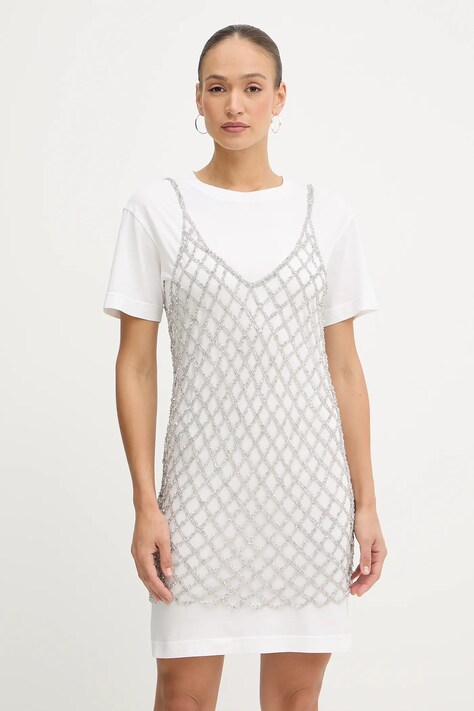 Pinko rochie culoarea argintiu, mini, drept, 105144 A2LT