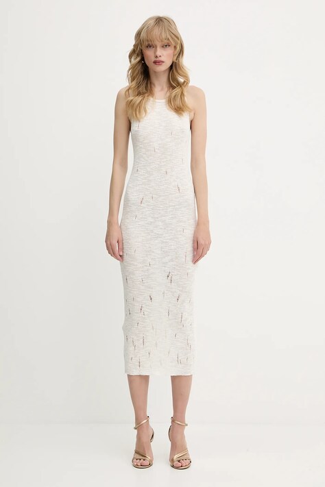 Pinko sukienka kolor beżowy maxi prosta 105141 A2LP
