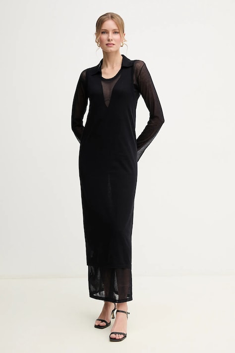 Pinko rochie culoarea negru, maxi, dreaptă, 105154 A2LS