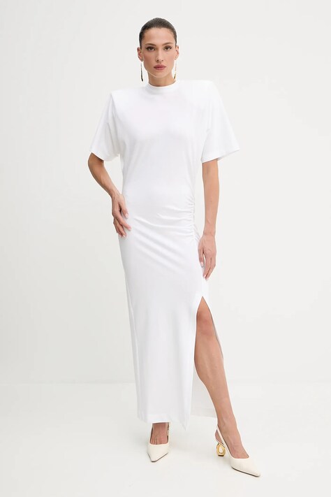 Pinko rochie din bumbac culoarea alb, maxi, mulată, 105219 A2M2