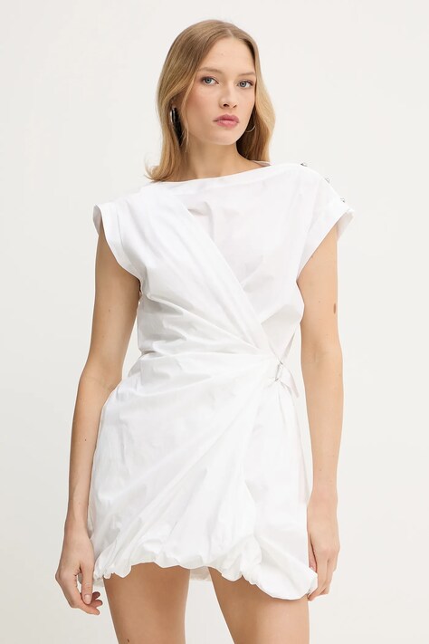 Pinko rochie din bumbac culoarea alb, mini, evazati, 105215 A2LD