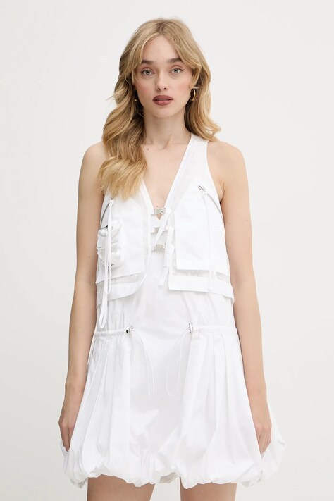 Pinko rochie din bumbac culoarea alb, mini, evazați, 105305 A2MO