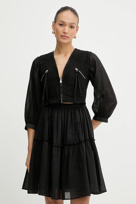 Pinko rochie din bumbac culoarea negru, mini, evazati, 105251 A2MI