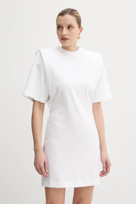 Pinko rochie din bumbac culoarea alb, mini, dreaptă, 105220 A2M2