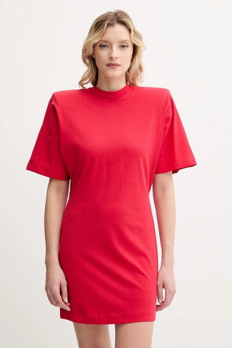Pinko rochie din bumbac culoarea rosu, mini, dreaptă, 105220 A2M2