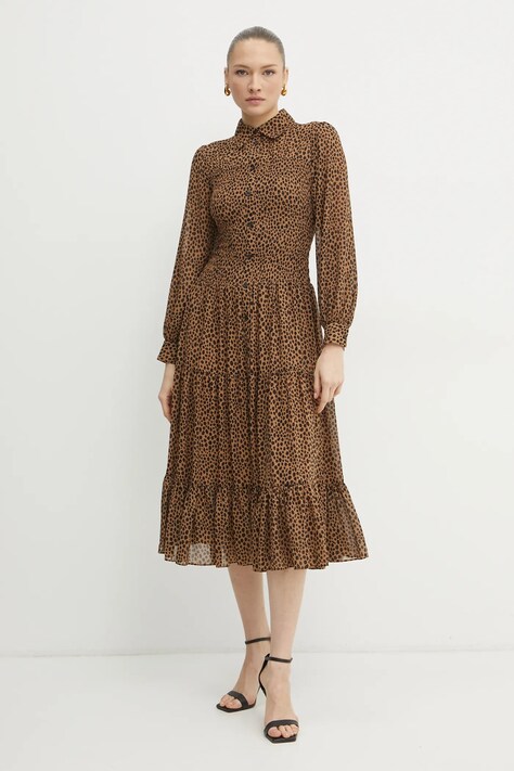 MICHAEL Michael Kors rochie culoarea maro, midi, evazată, MR582L7GRY