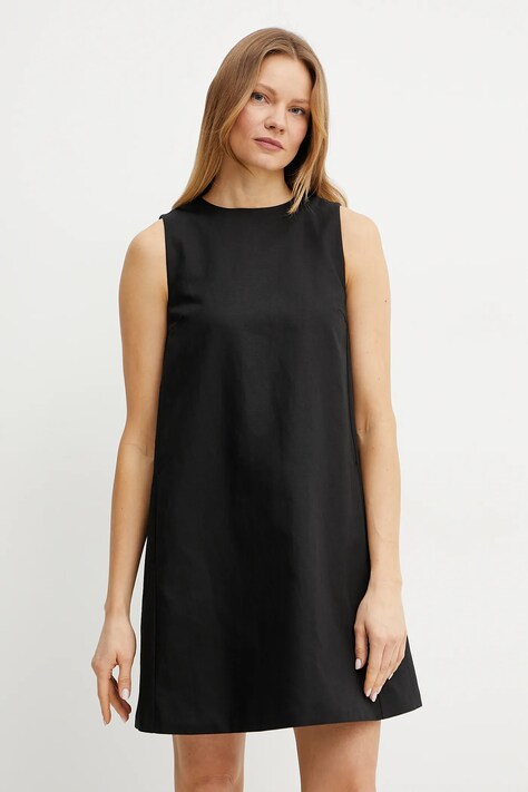 Šaty s příměsí lnu Weekend Max Mara černá barva, mini, 2515221102600