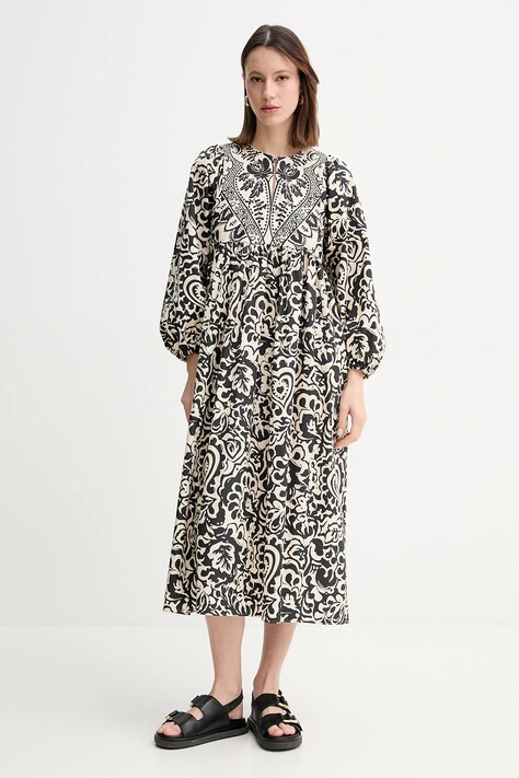 Weekend Max Mara rochie din bumbac culoarea bej, midi, evazată, 2515221192600