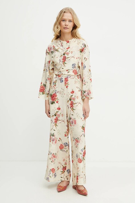 Weekend Max Mara combinezon de mătase culoarea bej, cu decolteu rotund, 2515231012600