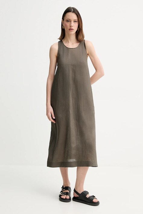 MM rochie din in culoarea verde, midi, evazată, 2516221018600