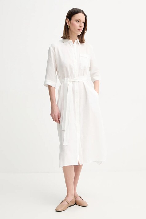 MM rochie din in culoarea alb, midi, dreaptă, 2516221028600