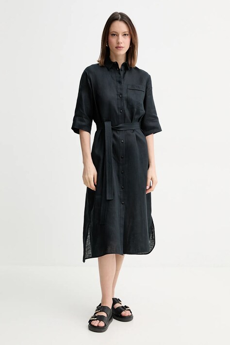 MM rochie din in culoarea negru, midi, dreaptă, 2516221028600