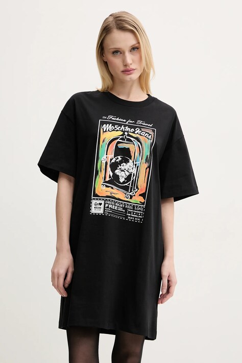 Bavlněné šaty Moschino Jeans černá barva, mini, oversize, 0412 3732