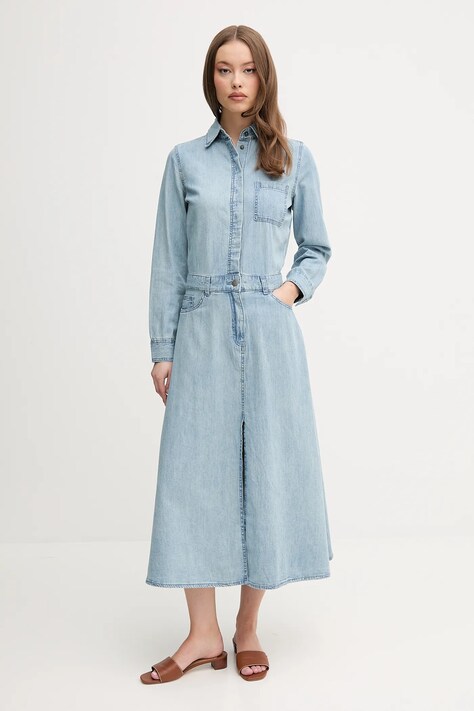 United Colors of Benetton rochie din denim midi, dreaptă, 4RZKDV0B5