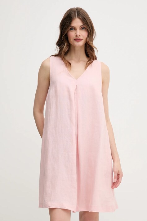 Льняное платье United Colors of Benetton цвет розовый mini расклешённое 4AGHDV0AX