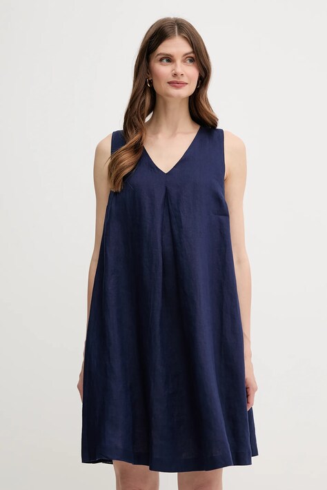 Льняное платье United Colors of Benetton цвет синий mini расклешённое 4AGHDV0AX