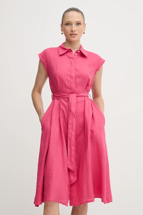 United Colors of Benetton rochie din in culoarea roz, mini, evazată, 4AGHDV0B1