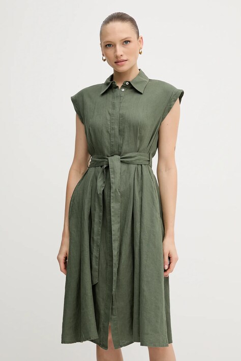 United Colors of Benetton rochie din in culoarea verde, mini, evazată, 4AGHDV0B1