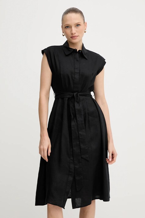 United Colors of Benetton rochie din in culoarea negru, mini, evazată, 4AGHDV0B1