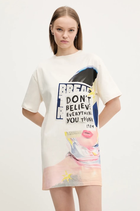 Desigual rochie din bumbac BERLIN culoarea bej, mini, oversize, 25SWVK20