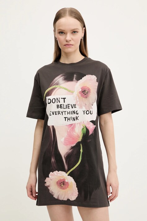 Bavlněné šaty Desigual BERLIN šedá barva, mini, oversize, 25SWVK20