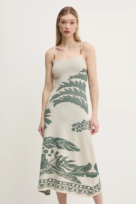 Desigual rochie MARSELLA culoarea bej, maxi, evazată, 25SWVF11