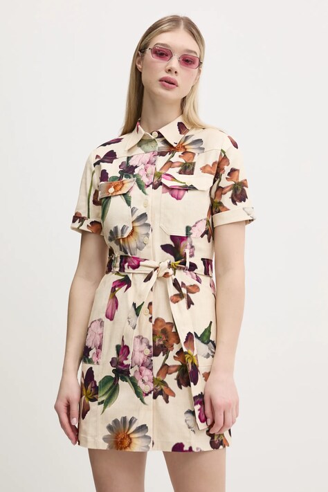 Šaty Desigual MONICAWHITE béžová barva, mini, 25SWVW13