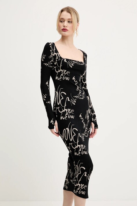 Desigual rochie VALENCIA culoarea negru, midi, mulată, 25SWVK05