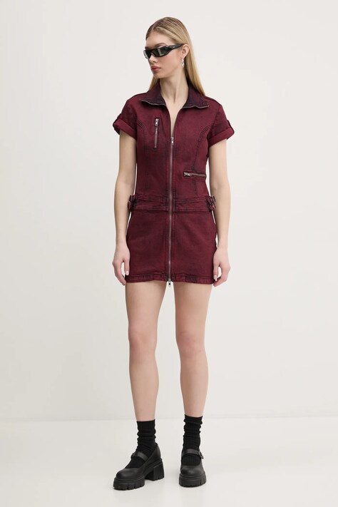 Guess Originals rochie din denim culoarea bordo, mini, mulată, W5RG68 D4ON0