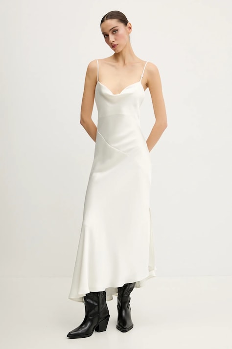 HUGO rochie culoarea bej, midi, evazată, 50538974