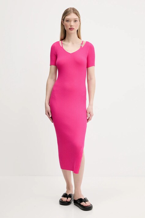 HUGO rochie culoarea roz, midi, mulată, 50538239