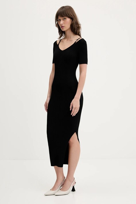 HUGO rochie culoarea negru, midi, mulată, 50538239